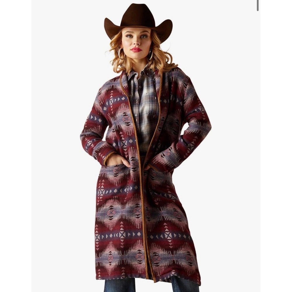 ARIAT Womens Small McKenzie Blanket‎ Coat Volcanic Jacquard Long Duster Cardigan